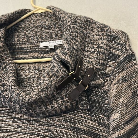 Studio One brown black long sleeve turtleneck sweater dress Size L New - Picture 3 of 10